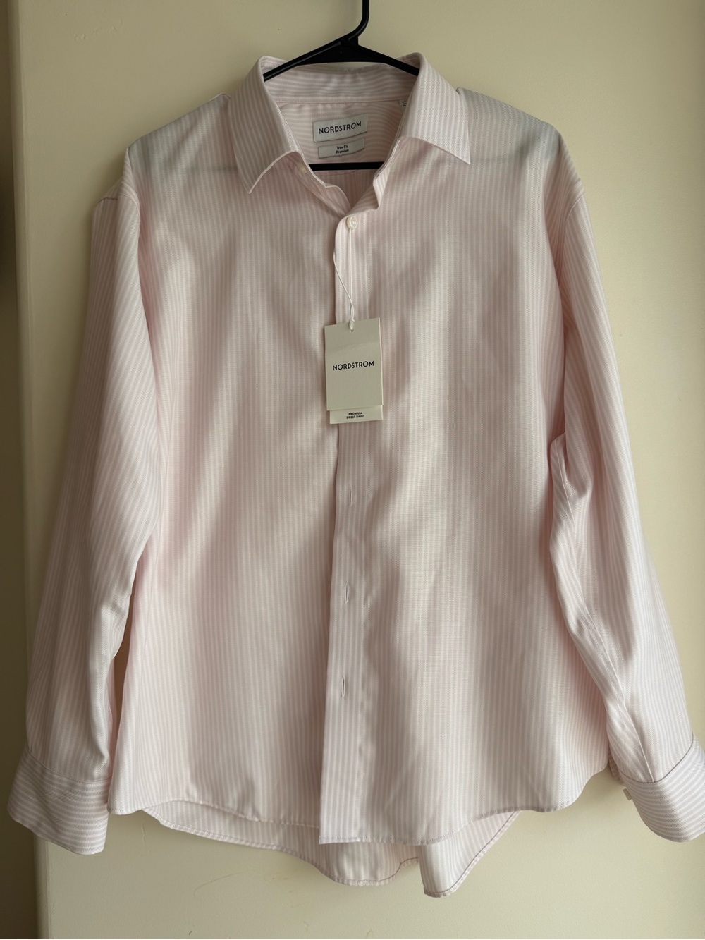 Nordstrom Trim Fit Premium Dress Shirt - Pink White Striped - 17.5 32-33 (XL)